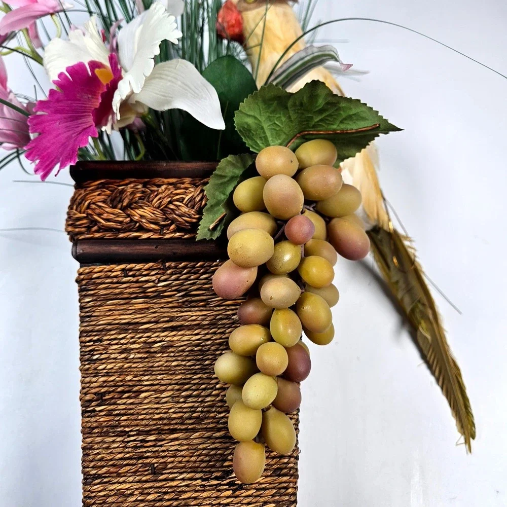Floral‎ Wall Decor OS Brown Pink Tropical Orchid Bird Tiki Arrangement Beach
